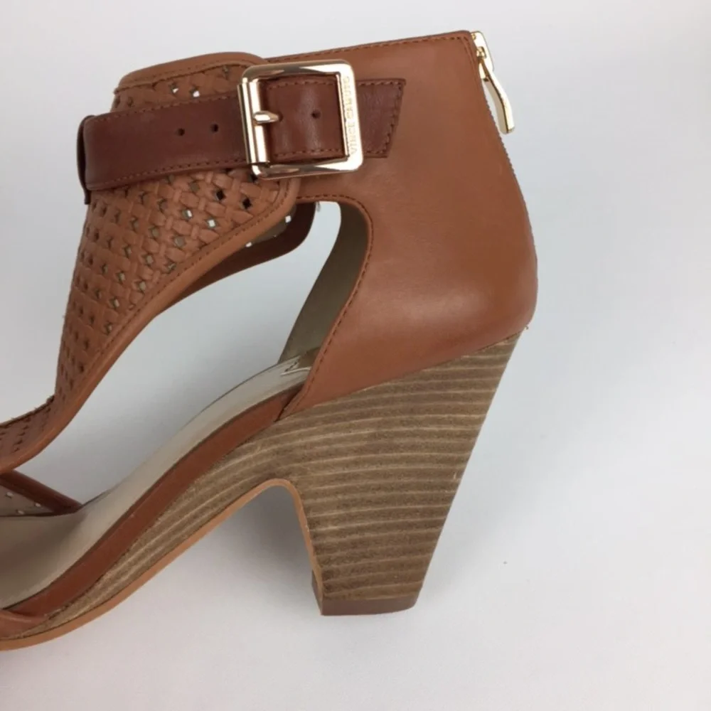 Vince Camuto Womens Brown Woven Leather Peep Toe Sandal Cone Heel size 10